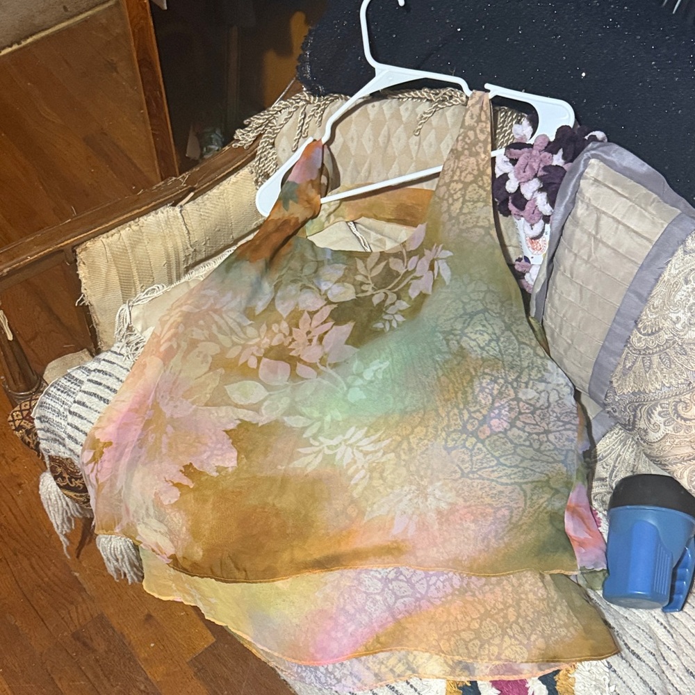 Sheer Floral Halter Tank Top in Pastel Tie-Dye